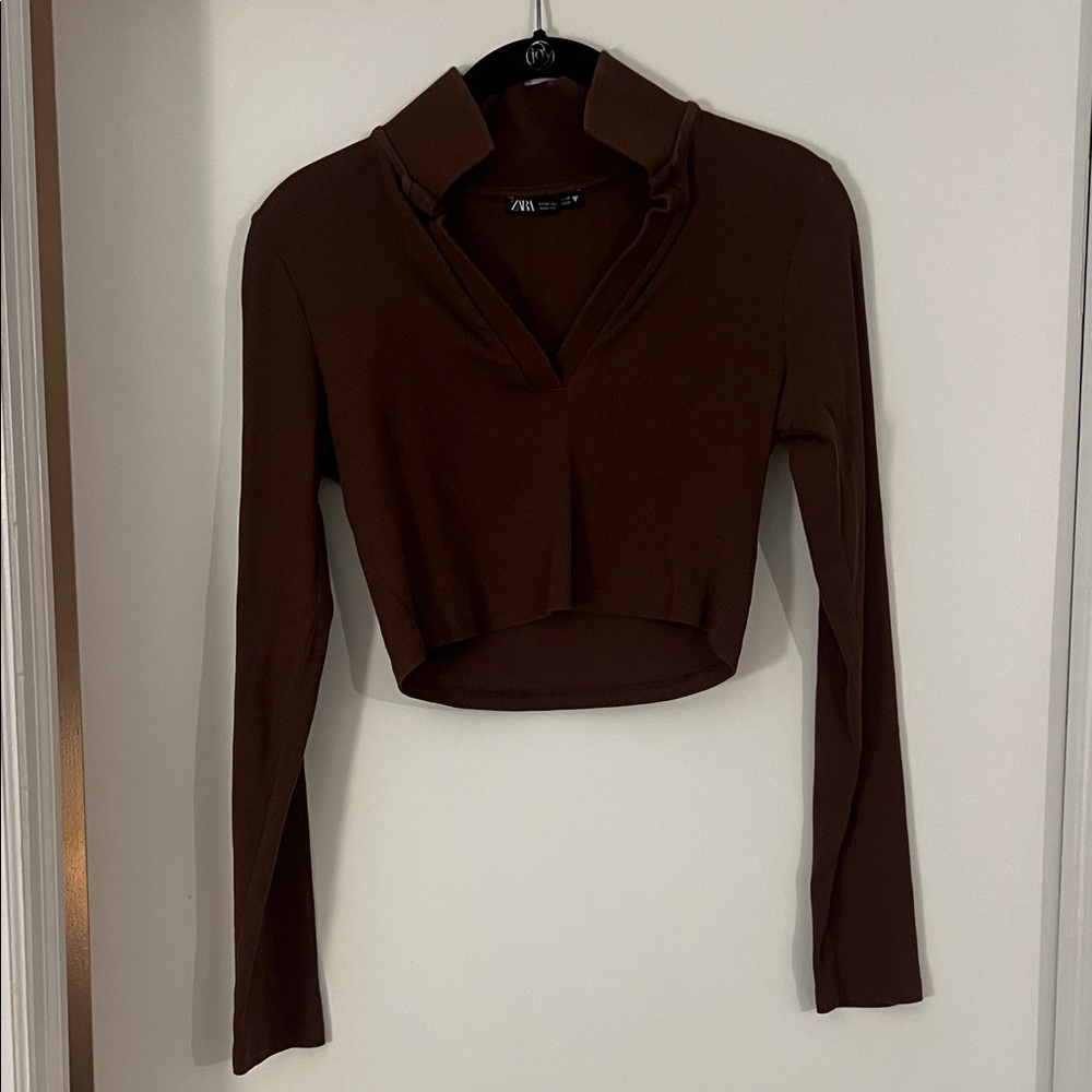 Zara Chocolate Brown Polo Crop Top